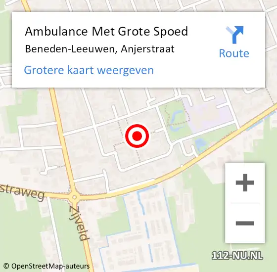 Locatie op kaart van de 112 melding: Ambulance Met Grote Spoed Naar Beneden-Leeuwen, Anjerstraat op 30 juli 2021 20:19