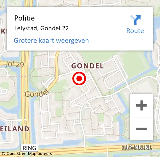 Locatie op kaart van de 112 melding: Politie Lelystad, Gondel 22 op 30 juli 2021 20:27