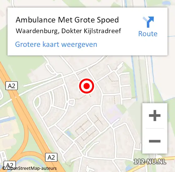 Locatie op kaart van de 112 melding: Ambulance Met Grote Spoed Naar Waardenburg, Dokter Kijlstradreef op 30 juli 2021 20:43