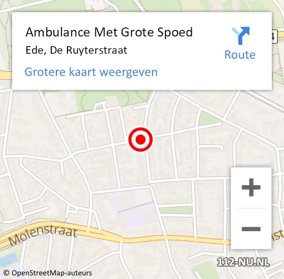 Locatie op kaart van de 112 melding: Ambulance Met Grote Spoed Naar Ede, De Ruyterstraat op 30 juli 2021 21:26