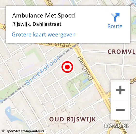 Locatie op kaart van de 112 melding: Ambulance Met Spoed Naar Rijswijk, Dahliastraat op 30 juli 2021 21:53