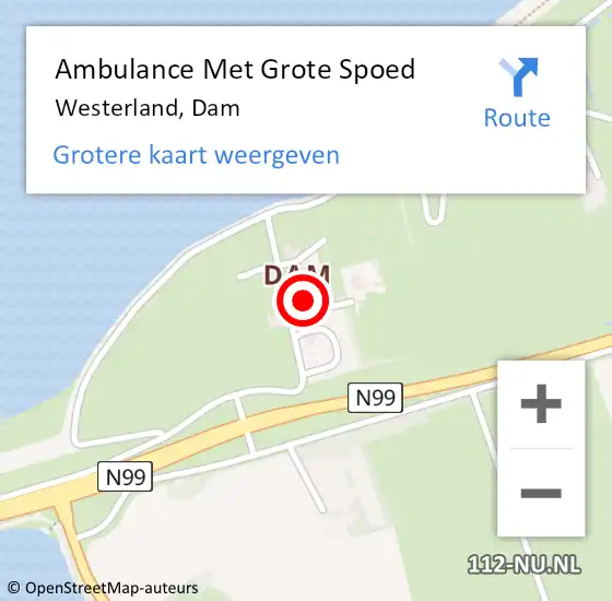 Locatie op kaart van de 112 melding: Ambulance Met Grote Spoed Naar Westerland, Dam op 30 juli 2021 21:57