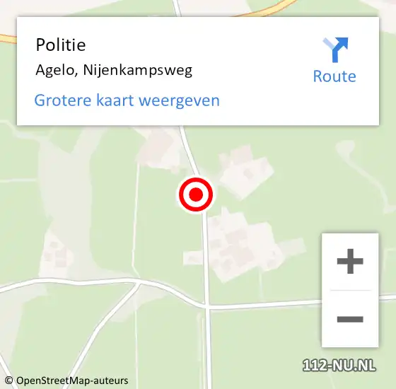 Locatie op kaart van de 112 melding: Politie Agelo, Nijenkampsweg op 30 juli 2021 22:10