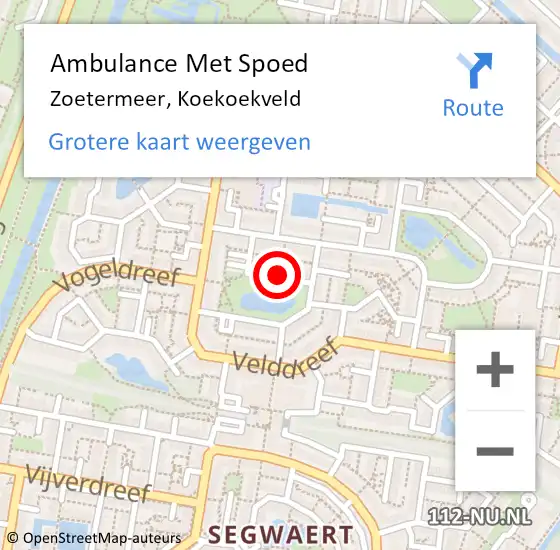 Locatie op kaart van de 112 melding: Ambulance Met Spoed Naar Zoetermeer, Koekoekveld op 30 juli 2021 22:25