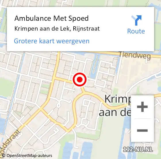 Locatie op kaart van de 112 melding: Ambulance Met Spoed Naar Krimpen aan de Lek, Rijnstraat op 30 juli 2021 23:16