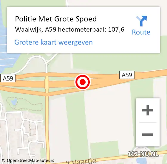 Locatie op kaart van de 112 melding: Politie Met Grote Spoed Naar Waalwijk, A59 hectometerpaal: 107,6 op 30 juli 2021 23:16