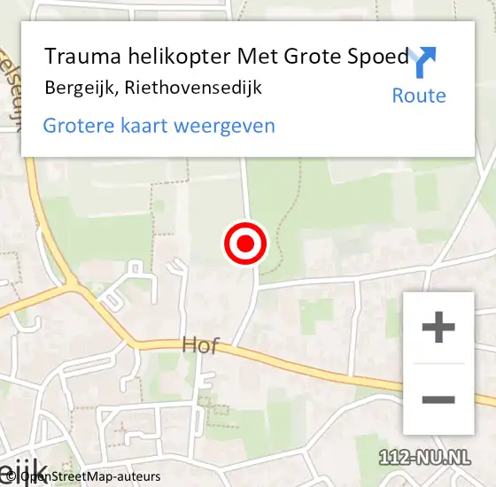 Locatie op kaart van de 112 melding: Trauma helikopter Met Grote Spoed Naar Bergeijk, Riethovensedijk op 31 juli 2021 00:10