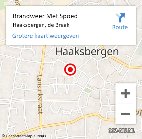 Locatie op kaart van de 112 melding: Brandweer Met Spoed Naar Haaksbergen, de Braak op 18 juni 2014 11:30