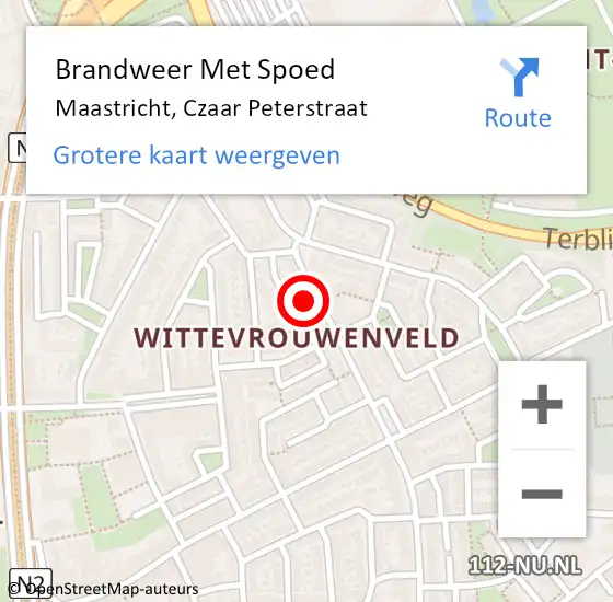 Locatie op kaart van de 112 melding: Brandweer Met Spoed Naar Maastricht, Czaar Peterstraat op 31 juli 2021 01:02