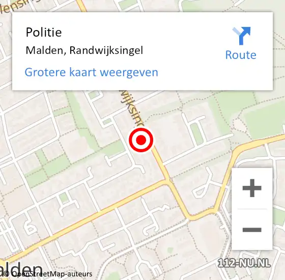 Locatie op kaart van de 112 melding: Politie Malden, Randwijksingel op 31 juli 2021 02:01