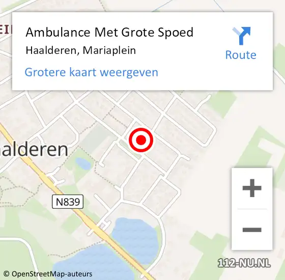 Locatie op kaart van de 112 melding: Ambulance Met Grote Spoed Naar Haalderen, Mariaplein op 31 juli 2021 02:09