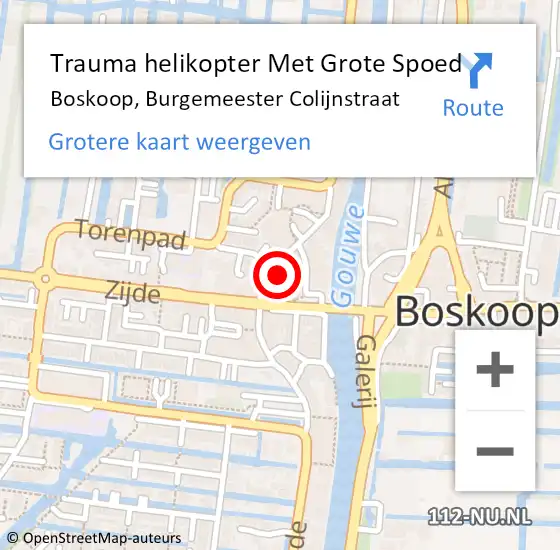 Locatie op kaart van de 112 melding: Trauma helikopter Met Grote Spoed Naar Boskoop, Burgemeester Colijnstraat op 31 juli 2021 02:22