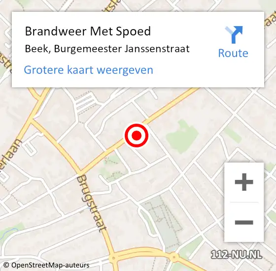 Locatie op kaart van de 112 melding: Brandweer Met Spoed Naar Beek, Burgemeester Janssenstraat op 31 juli 2021 02:41