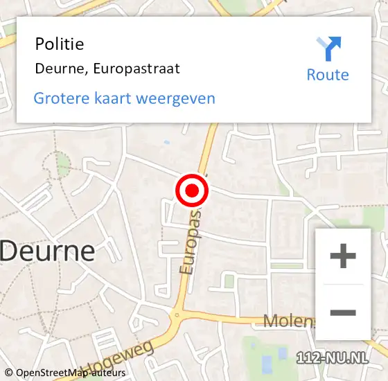 Locatie op kaart van de 112 melding: Politie Deurne, Europastraat op 31 juli 2021 04:07