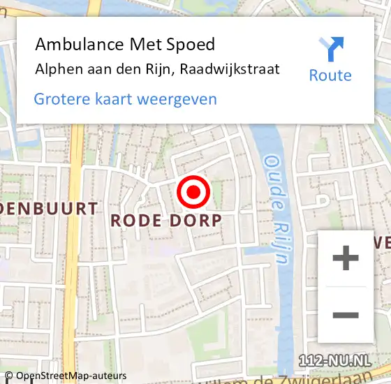 Locatie op kaart van de 112 melding: Ambulance Met Spoed Naar Alphen aan den Rijn, Raadwijkstraat op 31 juli 2021 05:06