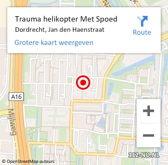 Locatie op kaart van de 112 melding: Trauma helikopter Met Spoed Naar Dordrecht, Jan den Haenstraat op 31 juli 2021 05:12