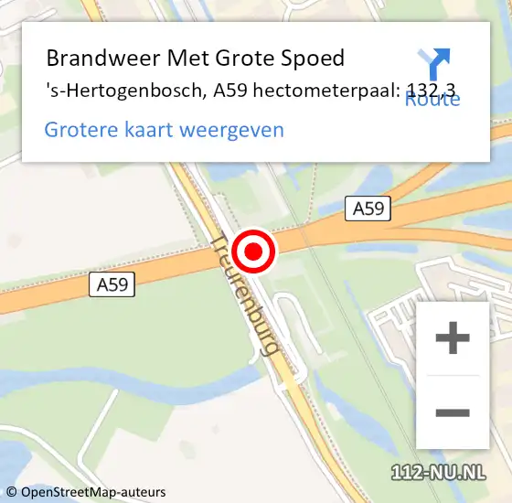 Locatie op kaart van de 112 melding: Brandweer Met Grote Spoed Naar 's-Hertogenbosch, A59 hectometerpaal: 132,3 op 31 juli 2021 07:16