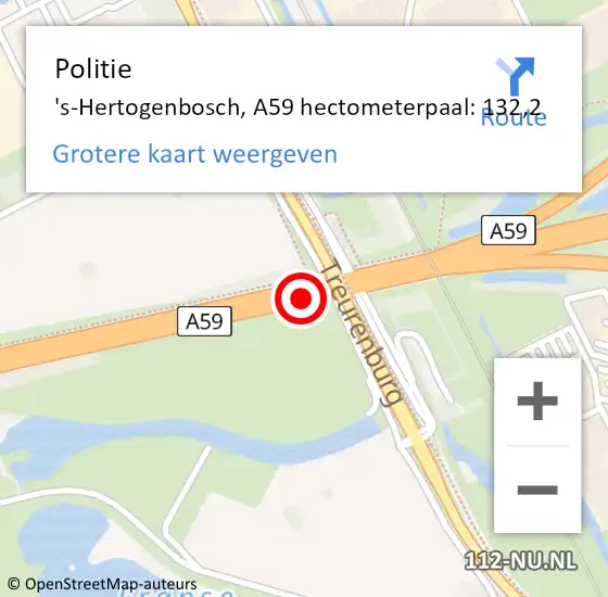 Locatie op kaart van de 112 melding: Politie 's-Hertogenbosch, A59 hectometerpaal: 132,2 op 31 juli 2021 07:17