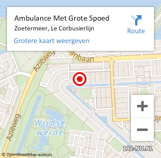 Locatie op kaart van de 112 melding: Ambulance Met Grote Spoed Naar Zoetermeer, Le Corbusierlijn op 31 juli 2021 07:33