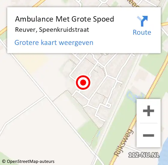 Locatie op kaart van de 112 melding: Ambulance Met Grote Spoed Naar Reuver, Speenkruidstraat op 31 juli 2021 08:35