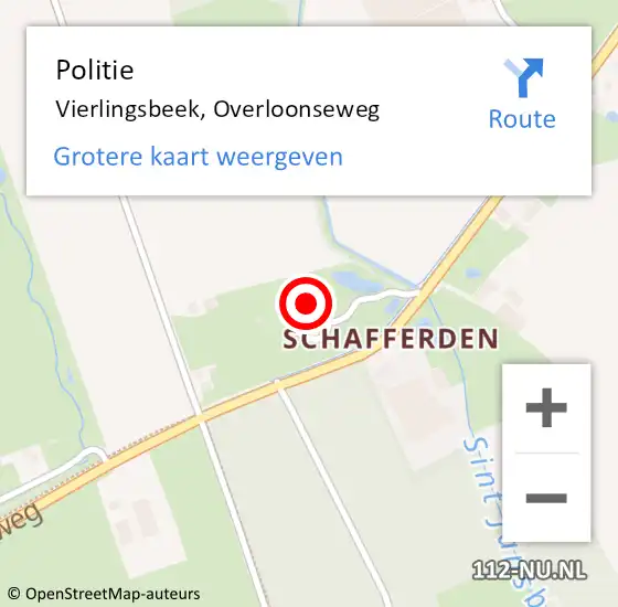 Locatie op kaart van de 112 melding: Politie Vierlingsbeek, Overloonseweg op 31 juli 2021 08:36