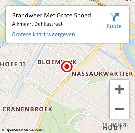 Locatie op kaart van de 112 melding: Brandweer Met Grote Spoed Naar Alkmaar, Dahliastraat op 31 juli 2021 09:07