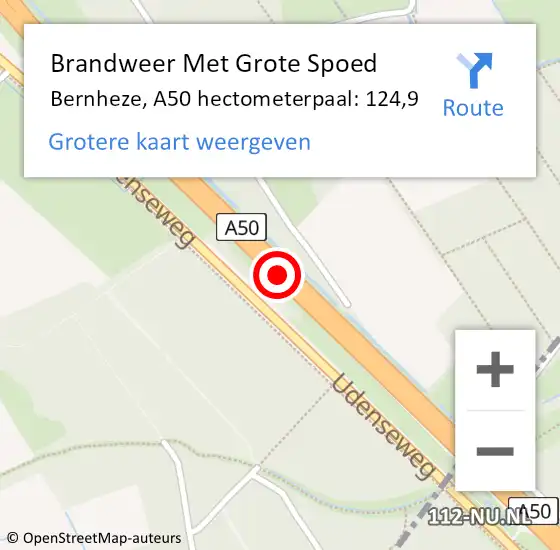 Locatie op kaart van de 112 melding: Brandweer Met Grote Spoed Naar Bernheze, A50 hectometerpaal: 124,9 op 31 juli 2021 09:08