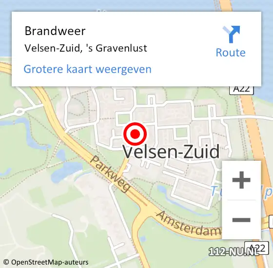 Locatie op kaart van de 112 melding: Brandweer Velsen-Zuid, 's Gravenlust op 31 juli 2021 09:22