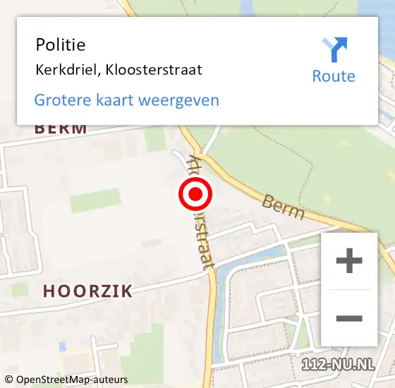 Locatie op kaart van de 112 melding: Politie Kerkdriel, Kloosterstraat op 31 juli 2021 09:30