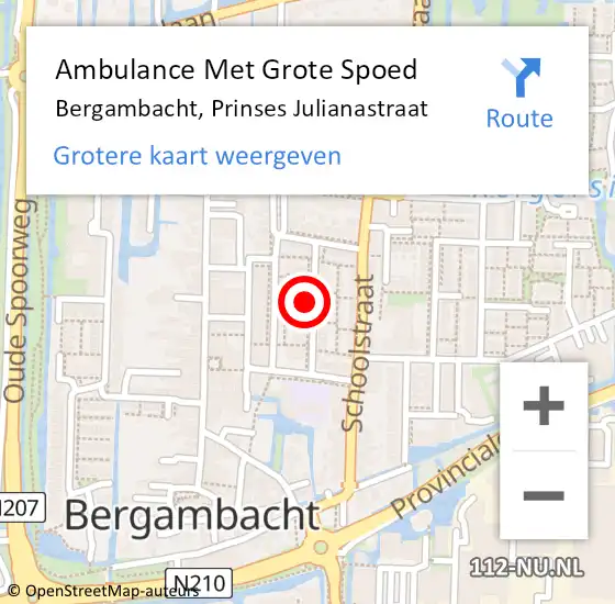 Locatie op kaart van de 112 melding: Ambulance Met Grote Spoed Naar Bergambacht, Prinses Julianastraat op 31 juli 2021 10:36