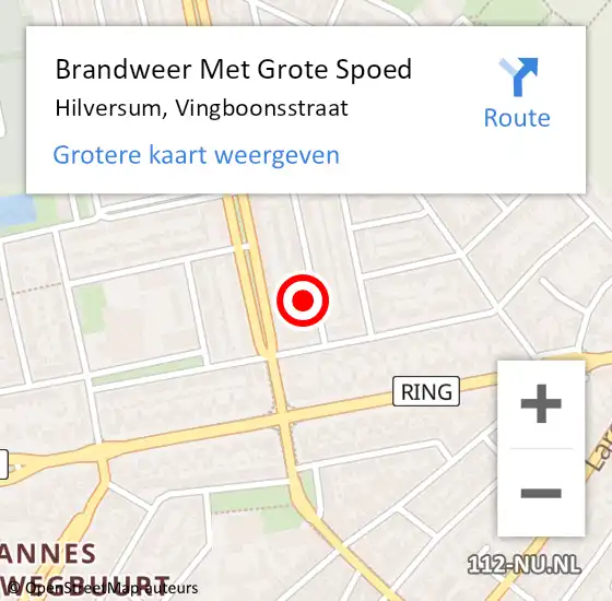 Locatie op kaart van de 112 melding: Brandweer Met Grote Spoed Naar Hilversum, Vingboonsstraat op 31 juli 2021 11:14