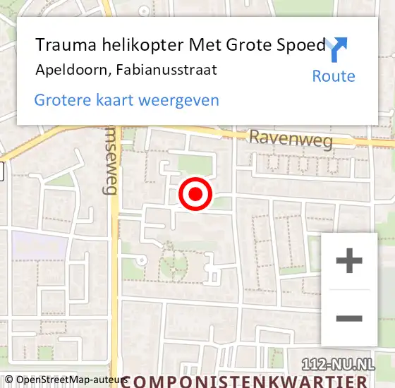 Locatie op kaart van de 112 melding: Trauma helikopter Met Grote Spoed Naar Apeldoorn, Fabianusstraat op 31 juli 2021 11:33