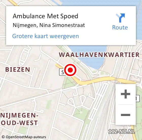 Locatie op kaart van de 112 melding: Ambulance Met Spoed Naar Nijmegen, Nina Simonestraat op 31 juli 2021 12:04