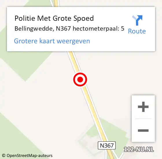 Locatie op kaart van de 112 melding: Politie Met Grote Spoed Naar Bellingwedde, N367 hectometerpaal: 5 op 31 juli 2021 12:52