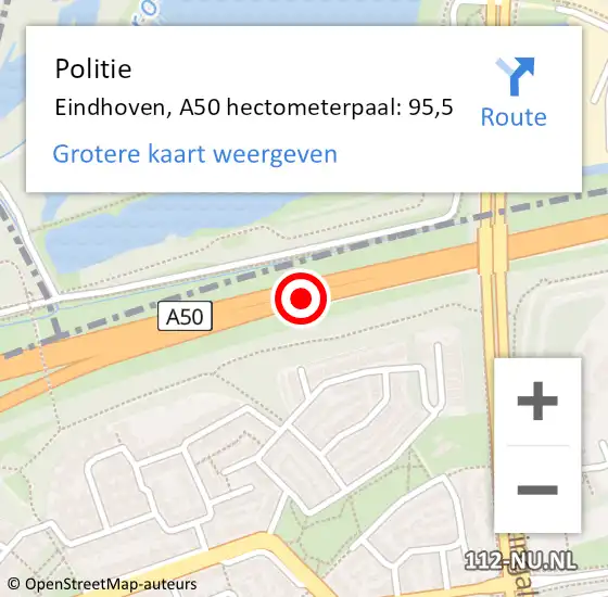 Locatie op kaart van de 112 melding: Politie Eindhoven, A50 hectometerpaal: 95,5 op 31 juli 2021 13:11