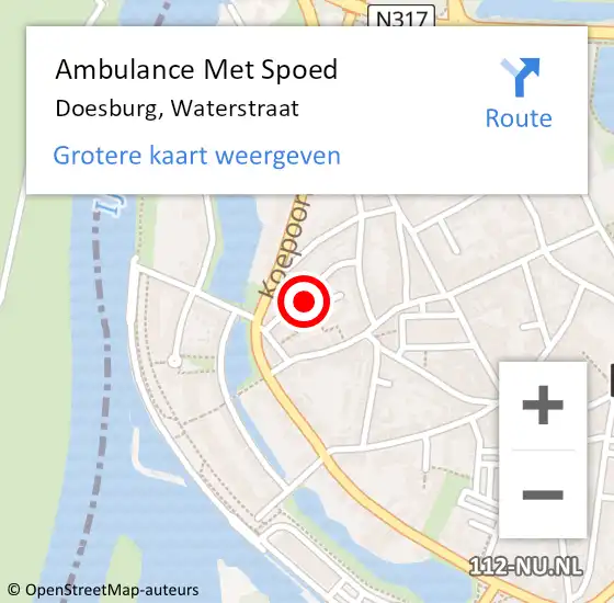 Locatie op kaart van de 112 melding: Ambulance Met Spoed Naar Doesburg, Waterstraat op 31 juli 2021 13:41