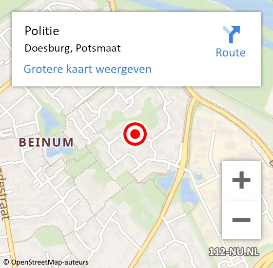 Locatie op kaart van de 112 melding: Politie Doesburg, Potsmaat op 5 oktober 2013 13:19