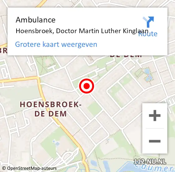 Locatie op kaart van de 112 melding: Ambulance Hoensbroek, Doctor Martin Luther Kinglaan op 18 juni 2014 12:10