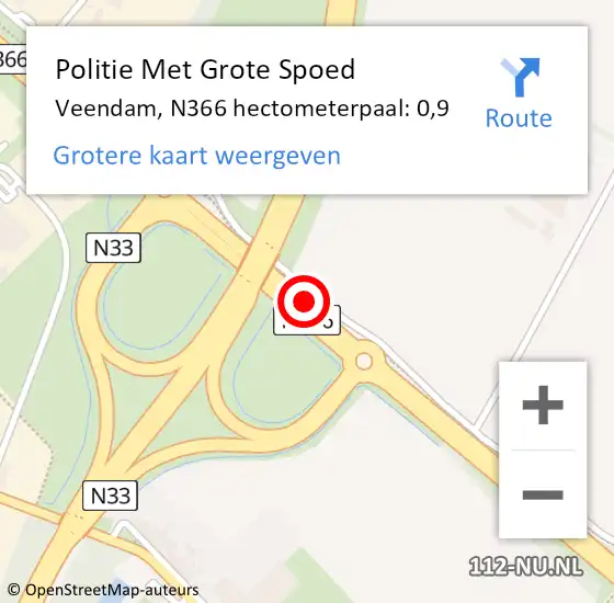 Locatie op kaart van de 112 melding: Politie Met Grote Spoed Naar Veendam, N366 hectometerpaal: 0,9 op 31 juli 2021 14:10