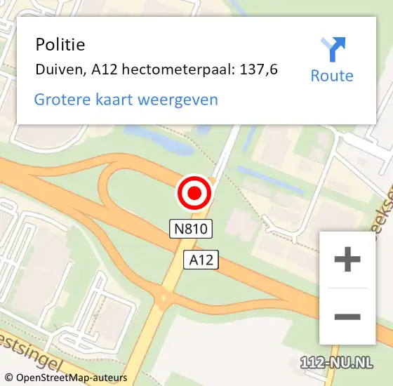 Locatie op kaart van de 112 melding: Politie Duiven, A12 hectometerpaal: 137,6 op 31 juli 2021 14:13