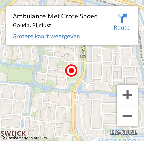 Locatie op kaart van de 112 melding: Ambulance Met Grote Spoed Naar Gouda, Rijnlust op 31 juli 2021 14:37