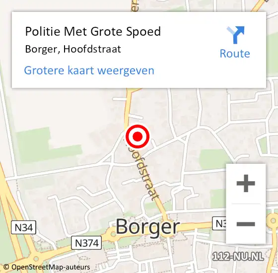 Locatie op kaart van de 112 melding: Politie Met Grote Spoed Naar Borger, Hoofdstraat op 31 juli 2021 14:57