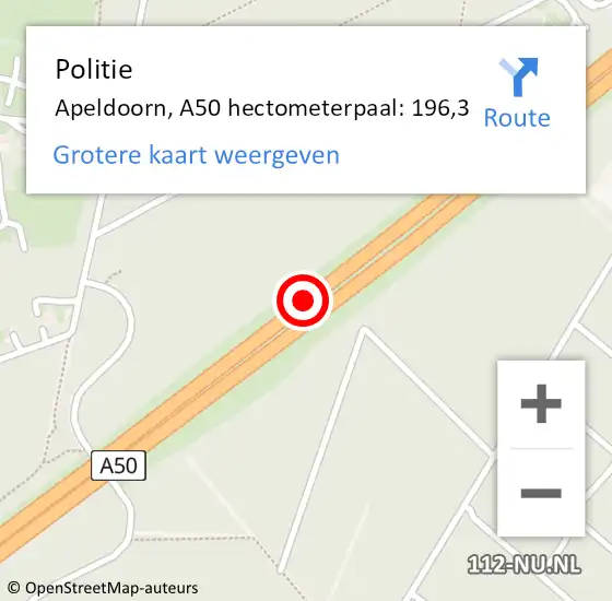 Locatie op kaart van de 112 melding: Politie Apeldoorn, A50 hectometerpaal: 196,3 op 31 juli 2021 15:17