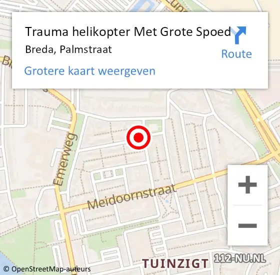 Locatie op kaart van de 112 melding: Trauma helikopter Met Grote Spoed Naar Breda, Palmstraat op 31 juli 2021 15:19