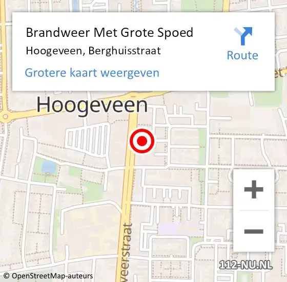 Locatie op kaart van de 112 melding: Brandweer Met Grote Spoed Naar Hoogeveen, Berghuisstraat op 31 juli 2021 15:35