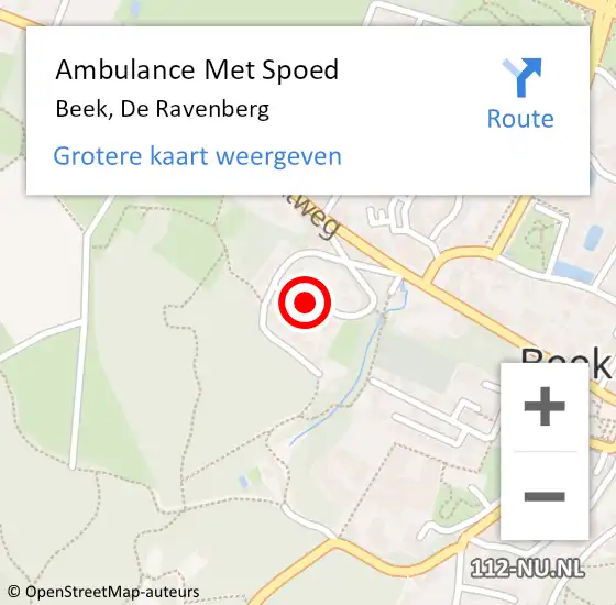 Locatie op kaart van de 112 melding: Ambulance Met Spoed Naar Beek, De Ravenberg op 31 juli 2021 16:08