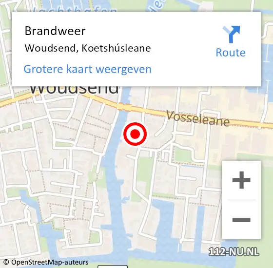 Locatie op kaart van de 112 melding: Brandweer Woudsend, Koetshúsleane op 31 juli 2021 16:08