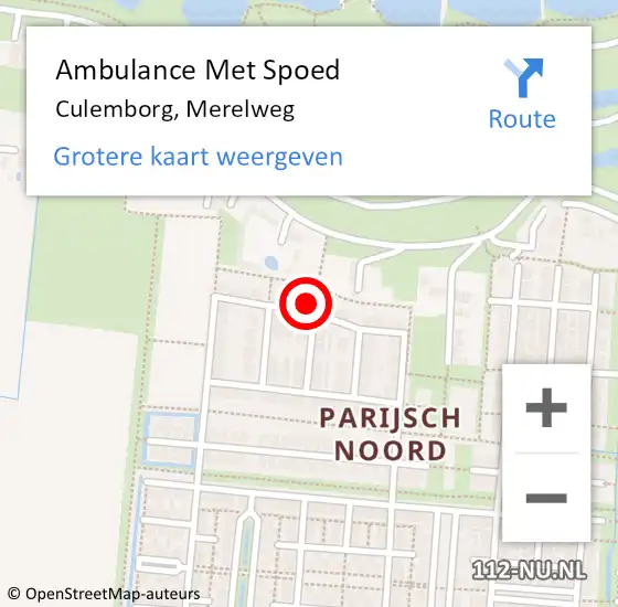 Locatie op kaart van de 112 melding: Ambulance Met Spoed Naar Culemborg, Merelweg op 31 juli 2021 16:15