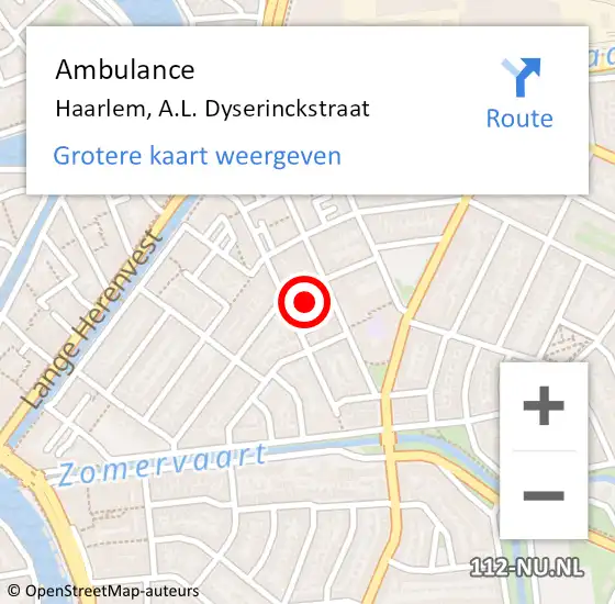 Locatie op kaart van de 112 melding: Ambulance Haarlem, A.L. Dyserinckstraat op 31 juli 2021 16:32