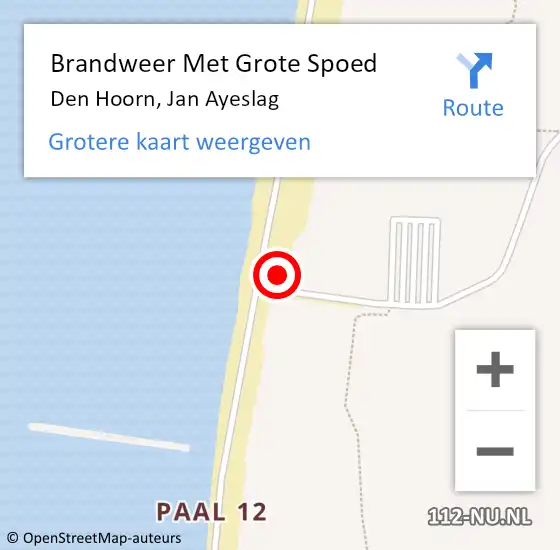 Locatie op kaart van de 112 melding: Brandweer Met Grote Spoed Naar Den Hoorn, Jan Ayeslag op 31 juli 2021 17:02